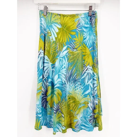 CLIO Petites Vtg 90s Palm Leaf Print Slip Skirt PM - Picture 2 of 13